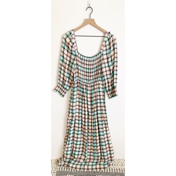 Anthropologie Maeve Cerie Smocked Midi Dress Gingham Plaid Multi Size S - Picture 3 of 11